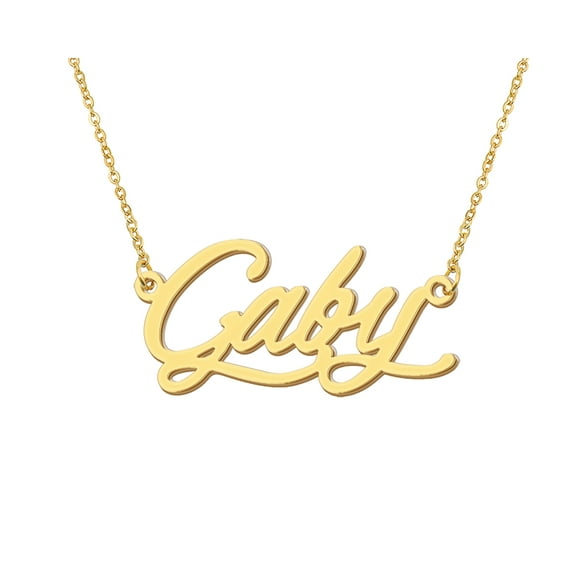 HUAN XUN 18k Gold Plated Gaby Name Necklace Stainless Steel Nameplate Necklaces for Womens Mens Mother Day Christmas Jewelry Gift