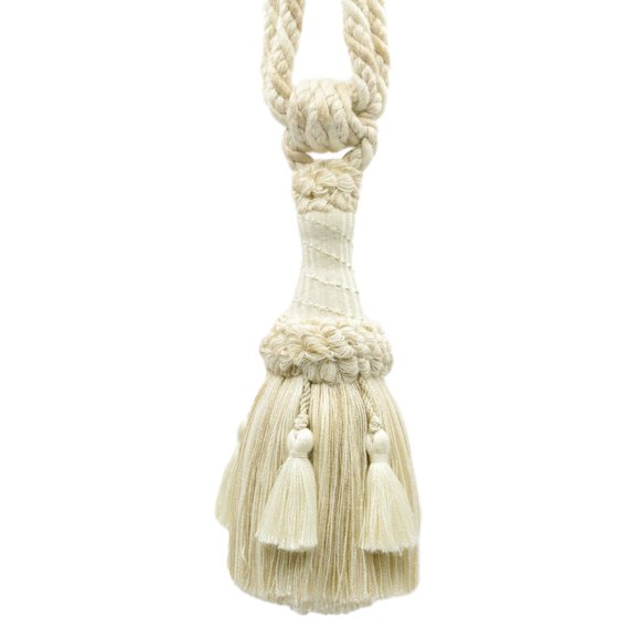 Lovely Plush Crown Curtain Tieback with Mini Tassels Overlay, Tassel Length 6" (15cm), 30" Spread (76cm) (Style# TBEMP6), Cream Ivory #W13 (White Ivory, Cream Ivory, Off White) Set of 2