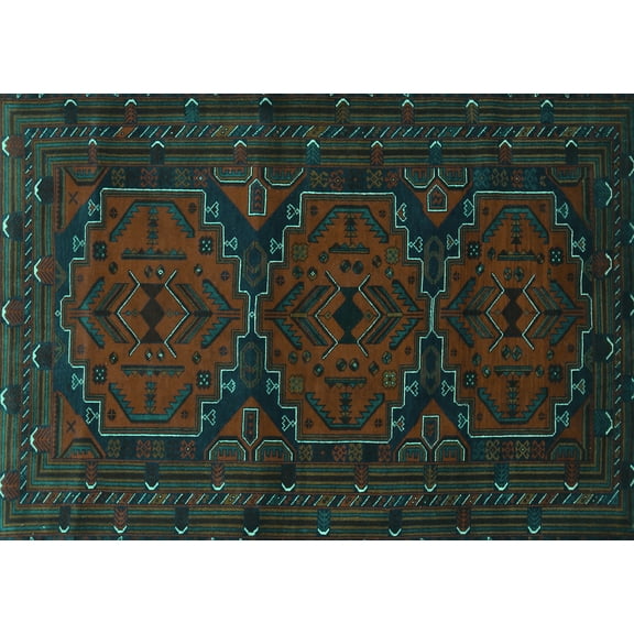 Ahgly Company Machine Washable Indoor Rectangle Persian Turquoise Blue Traditional Area Rugs, 5' x 7'