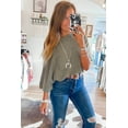 thumbnail image 3 of Women's Gray Boatneck Batwing Sleeve Cording Blouse, 3 of 5