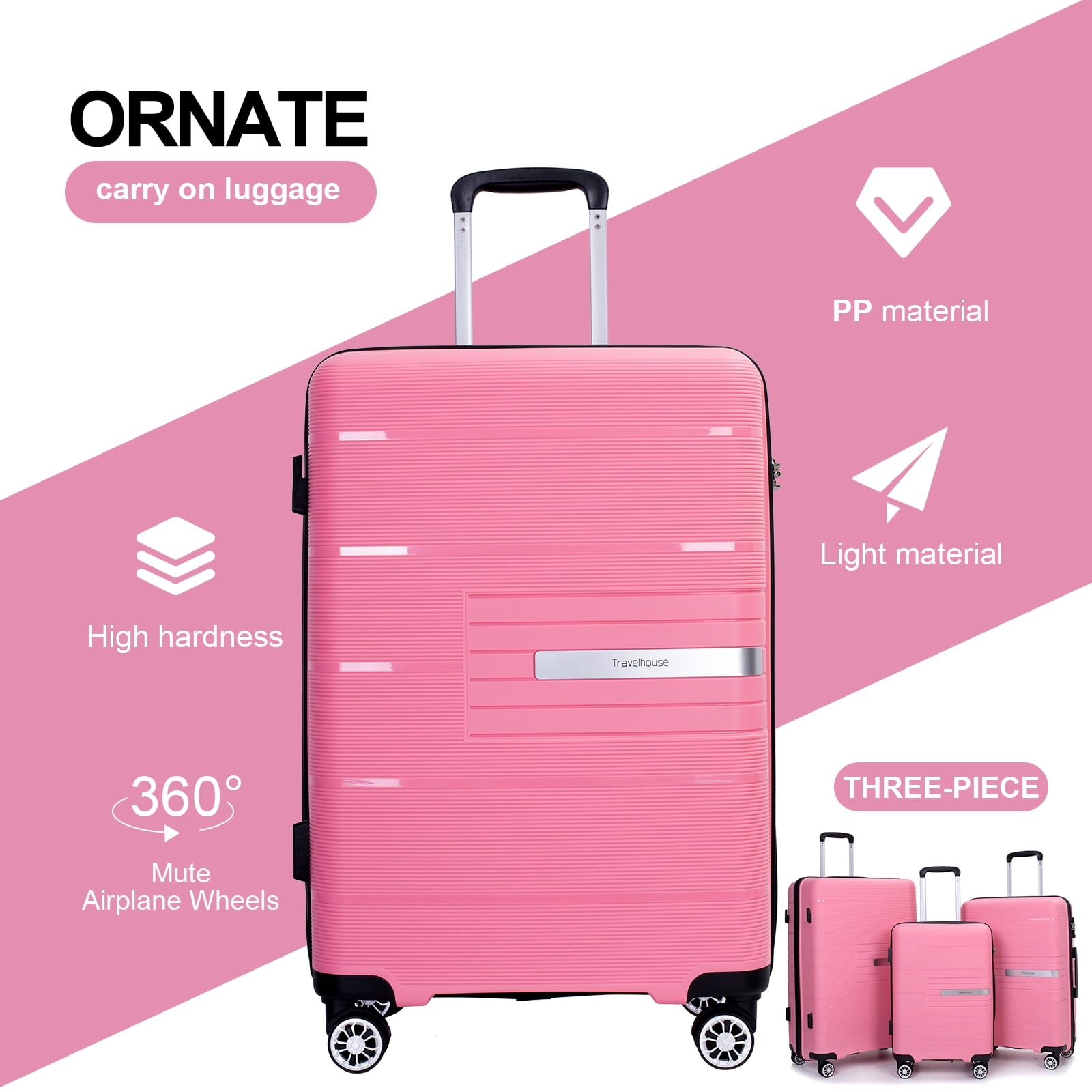 "Tripcomp 3Piece Luggage Set, Hardshell, Wheels, TSA Lock, Airline Approved, Orange (20""24""28"") ((图3)