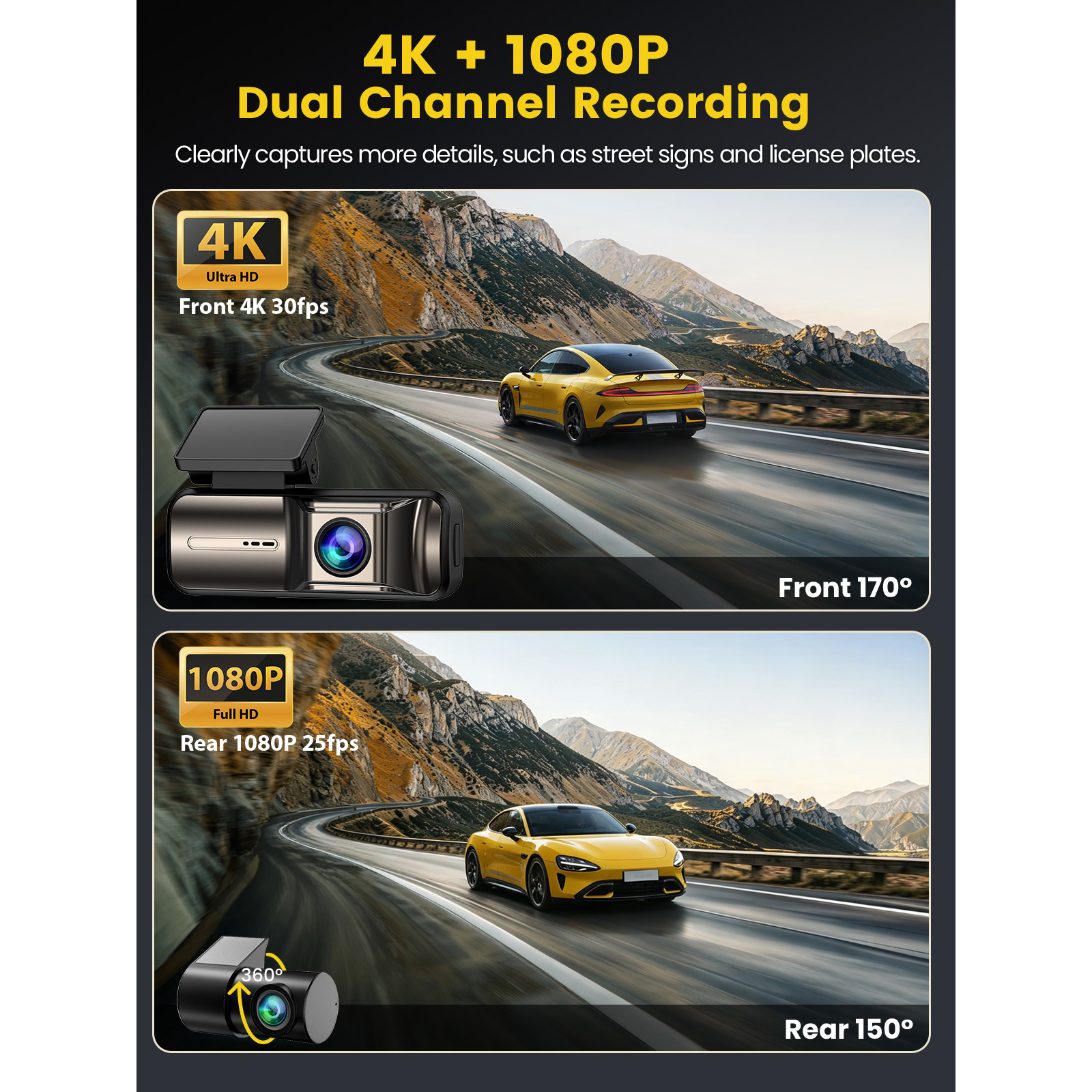 KHOCOEE X3 4K Front 1080P Rear Dual Dash Cam photo 2