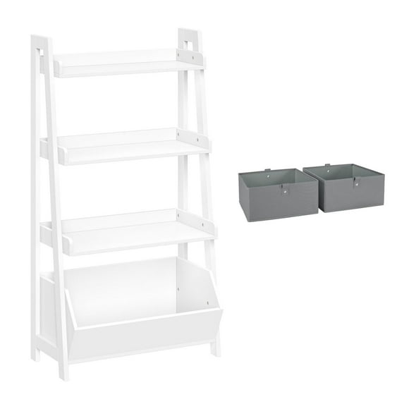Étagère pour enfants en échelle à 4 niveaux, 600 mm (24 po), avec organisateur de jouets et bacs gris 2 pièces