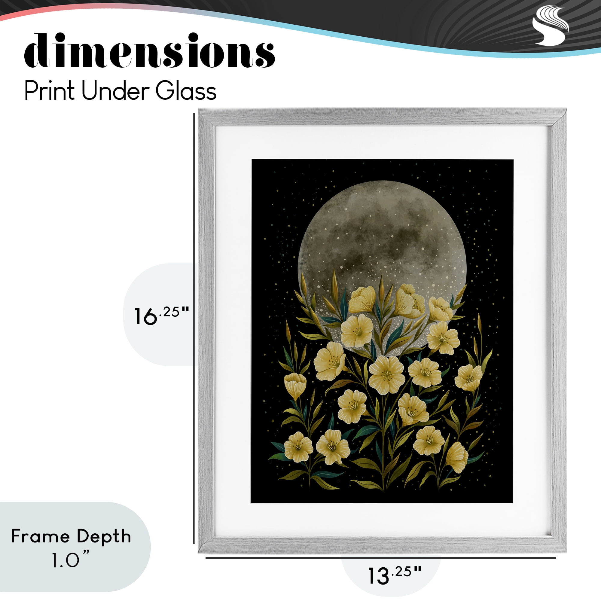 Stupell Industries Moon Greeting Yellow Flowers Gray Framed Print Under Glass, design by Episodic Drawings