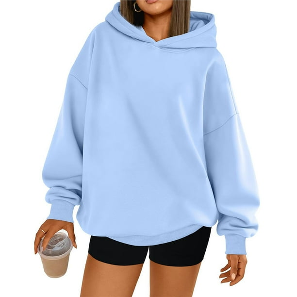 Sudaderas con Capucha de Gran Tamaño para Mujer, Sudaderas Cómodas, Conjuntos de Moda de Otoño, Blusas Casuales, Ropa de . Azul M