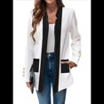 thumbnail image 2 of Chaqueta de Larga con Cuello de Muesca, Color y Negro, para Mujer, Básica, Otoño-Invierno. M, 2 of 9