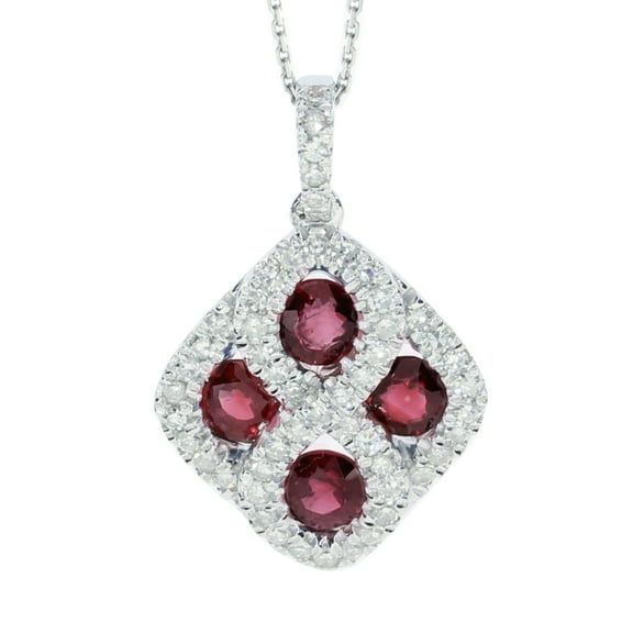 14k White Gold Ruby and .26 ct Diamond Pendant with 18" Chain