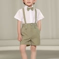 thumbnail image 6 of Little Boys Gentleman Outfits Suits Set Infant Short Sleeve Shirt+Suspender Pants+Bow Tie Overalls Clothing Set Kids Colorful Clothes Green 9-10 Years, 6 of 7