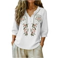 thumbnail image 2 of CLOISE 3/4 Length Sleeve Womens Tops Blouses Dressy Casual Plus Size Embroidery Shirts Loose Floral V Neck Pullover Cotton Linen Fall Clothes White M, 2 of 6