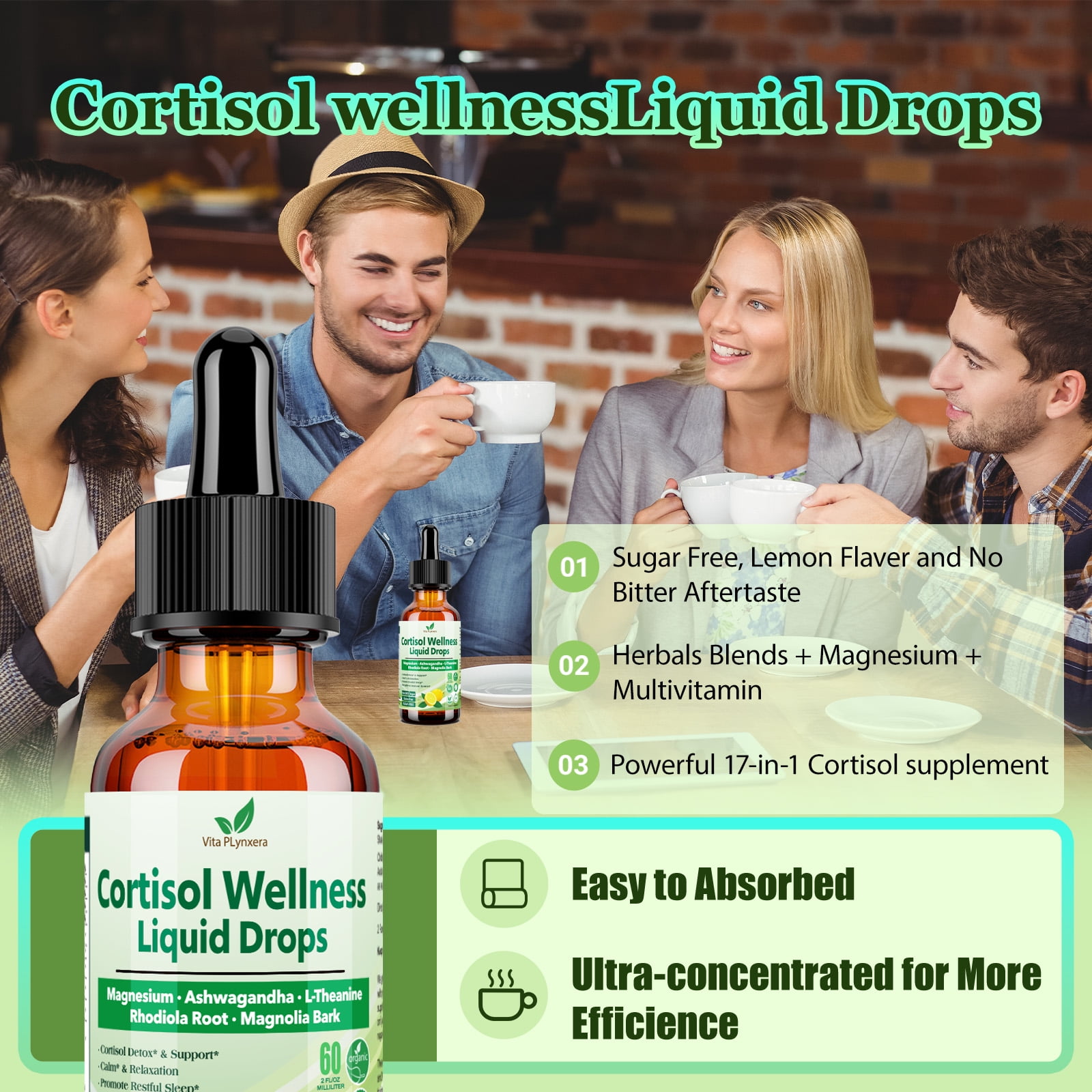Cortisol Supplement Liquid Drops 17-in-1 Cortisol Detox Hormone Balanced for Women Sleep Support