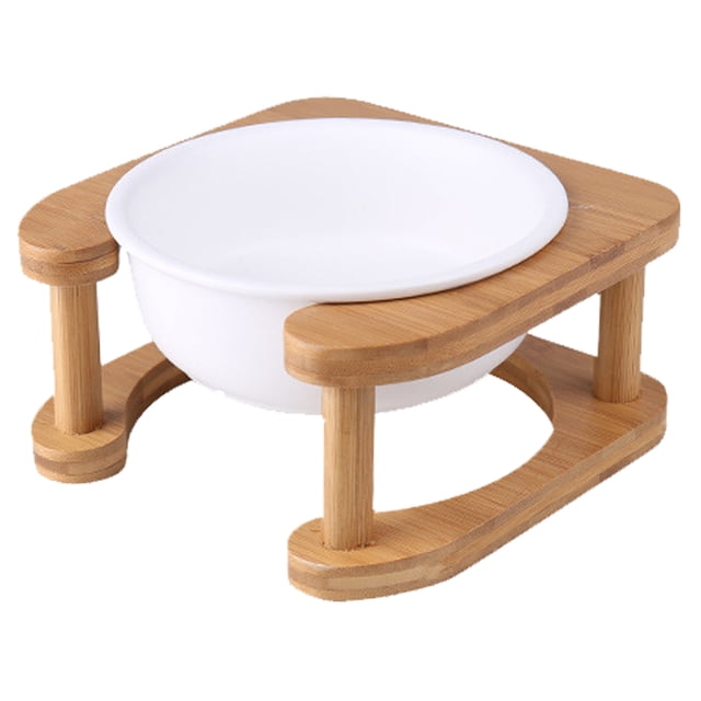Cuenco para perros Laklulu Cuenco de cerámica para comida de gatos con soporte de madera Cuenco elevado para gatos Cuenco para comida de perros Cuenco para agua