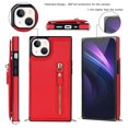 thumbnail image 6 of Dteck Case For iPhone 13,Slim Shockproof Zipper Card Slot Wallet Kickstand Shoulder Strap Full Cover Protector,Red, 6 of 10
