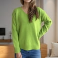 thumbnail image 5 of Olyvenn Womens Fall Sweaters Solid Long Sleeve Crew Neck Knitted Jumper Tops Lightweight Casual Loose Pullover Sweater Green S, 5 of 5
