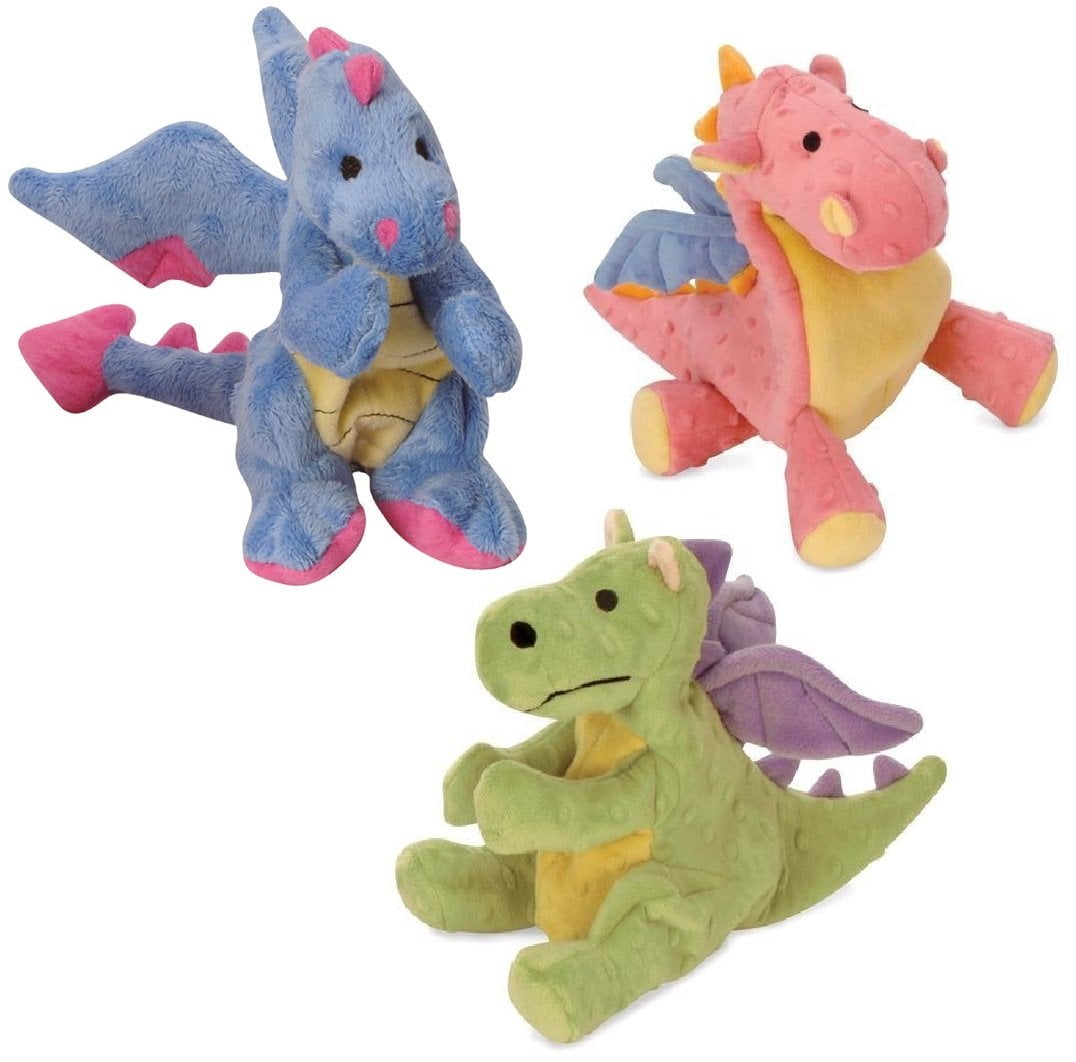 GoDog Dragons with Chew Guard Technology Plush Squeaker Dog Toys: 1-Periwinkle Multi-Color, 1