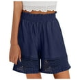 thumbnail image 3 of Women'S Shorts Ladies Solid Color Casual Cotton Linen High Waist Stretch Lace Hollow Lace Wide Leg Shorts Navy M, 3 of 7