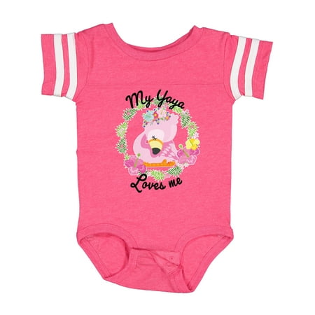 

Inktastic Baby Flamingo My Yaya Loves Me with Flower Wreath Gift Baby Boy or Baby Girl Bodysuit