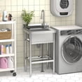 thumbnail image 7 of EcoSummer Stainless Steel Utility Sink, Free-Standing Single Bowl Sink with Pull-Out Faucet, Hot & Cold Water Supply for Kitchen, Laundry, Garage, 7 of 7