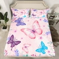 thumbnail image 2 of Homewish Girly Pink Butterfly Twin Sheet Sets, Spring Garden Animal Twin Fitted Sheet, Princess Cartoon Flat Sheet, Ultra Soft Bedroom Decor, 3-Piece, 2 of 7