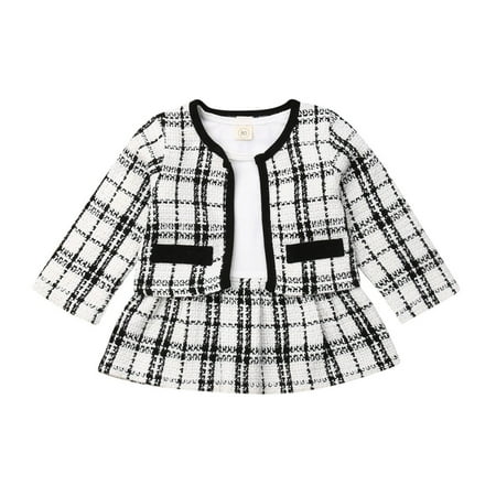 

Toddler Baby Girls Winter Clothes Plaid Coat Tops+Tutu Dress Formal Outfits