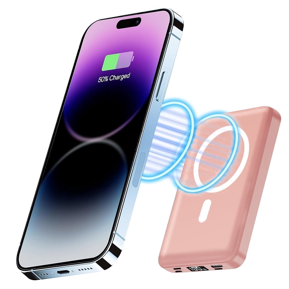GASYESOY Portable Charger,10000mAh 20W Power Bank,Built-in Cables Fast Charging,with LED Display for iPhone 16/15/14/13/12 and Android,Pink