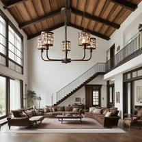 FINE MAKER 25-inch American simple chandelier, 5-head study chandelier, rust-colored lighting fixtures for dining and living rooms