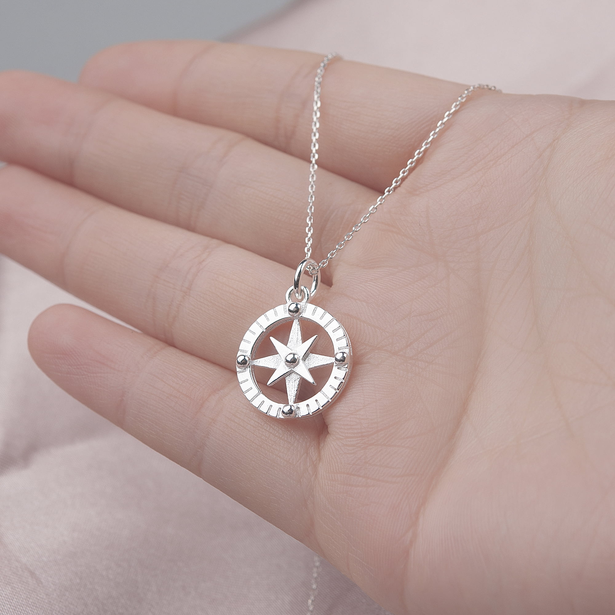 Anavia Girlfriend Compass Necklace Valentines Day Gift, 925 Sterling Silver Necklace with Love Card