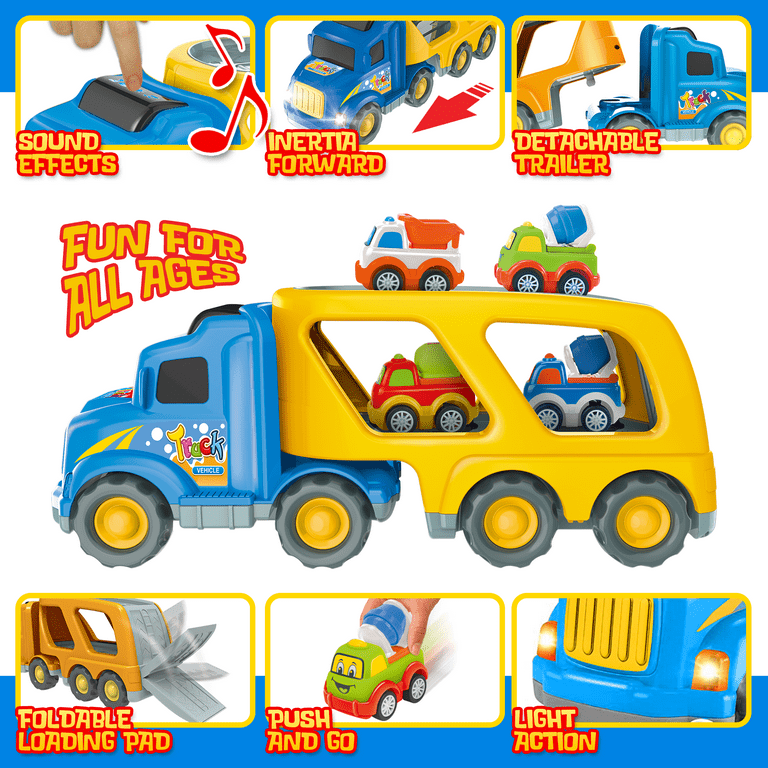 CifToys Construction Toy Trucks for 3 Year Old Boys, 5 in 1 Carrier Truck Toy Vehicle for 3 4 5 6 Year Old Boy Birthday Gift, Kids Toys, Friction