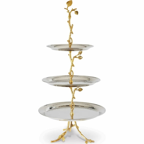 Fashion Golden Vine Hammered 3-Tier Server (11.5 X 11.5) Made In India -Jewelry By Sweet Pea