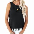 thumbnail image 2 of Womens Summer Knit Sweater Tank Tops Round Neck Crochet Hollow Out Sleeveless Casual Crop Shirt Black XL, 2 of 9