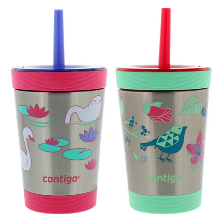 Contigo Kids Water Bottle, 12 Ounces - Stainless Steel with Thermalock Vacuum Insulation - Leak and Spill Proof Tumbler- Wink with Swans & Sprinkles with