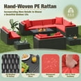 thumbnail image 4 of Devoko Exclusive 13 Pieces Fire Pit Seating, Outdoor Sectional Rattan Sofa Set with 50000 BTU Propane Fire Pit Table, Red, 4 of 7