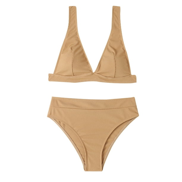 Lovskoo Bikini Sets for Women Sexy Solid Swimwear Bikini Split Beige - Walmart.com