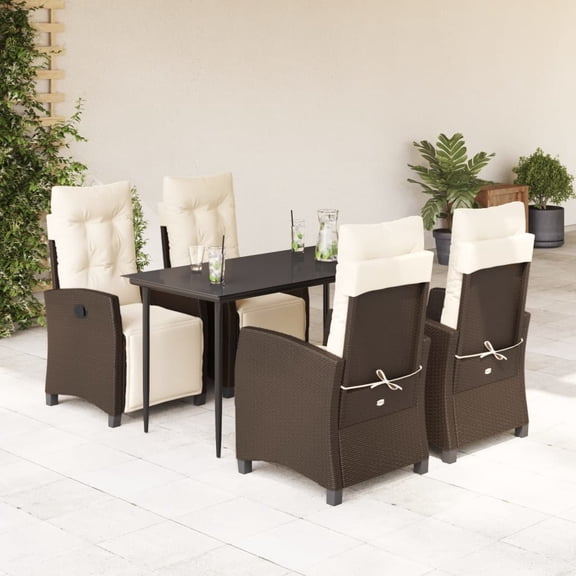 vidaXL Garden Dining Set Table: Black, Chair: Brown, Cushion: Cream White