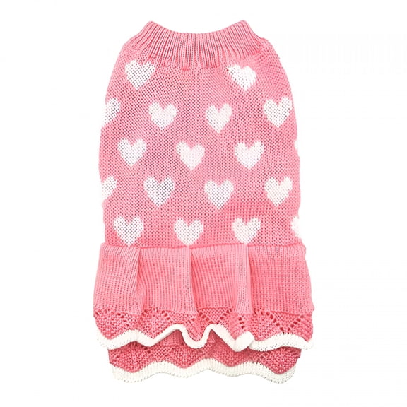 TELOLY Valentines Day Dog Sweater Dog Clothes Pullover Turtleneck Pink Heart Holiday Theme Female Pet Apparel for Small Dogs