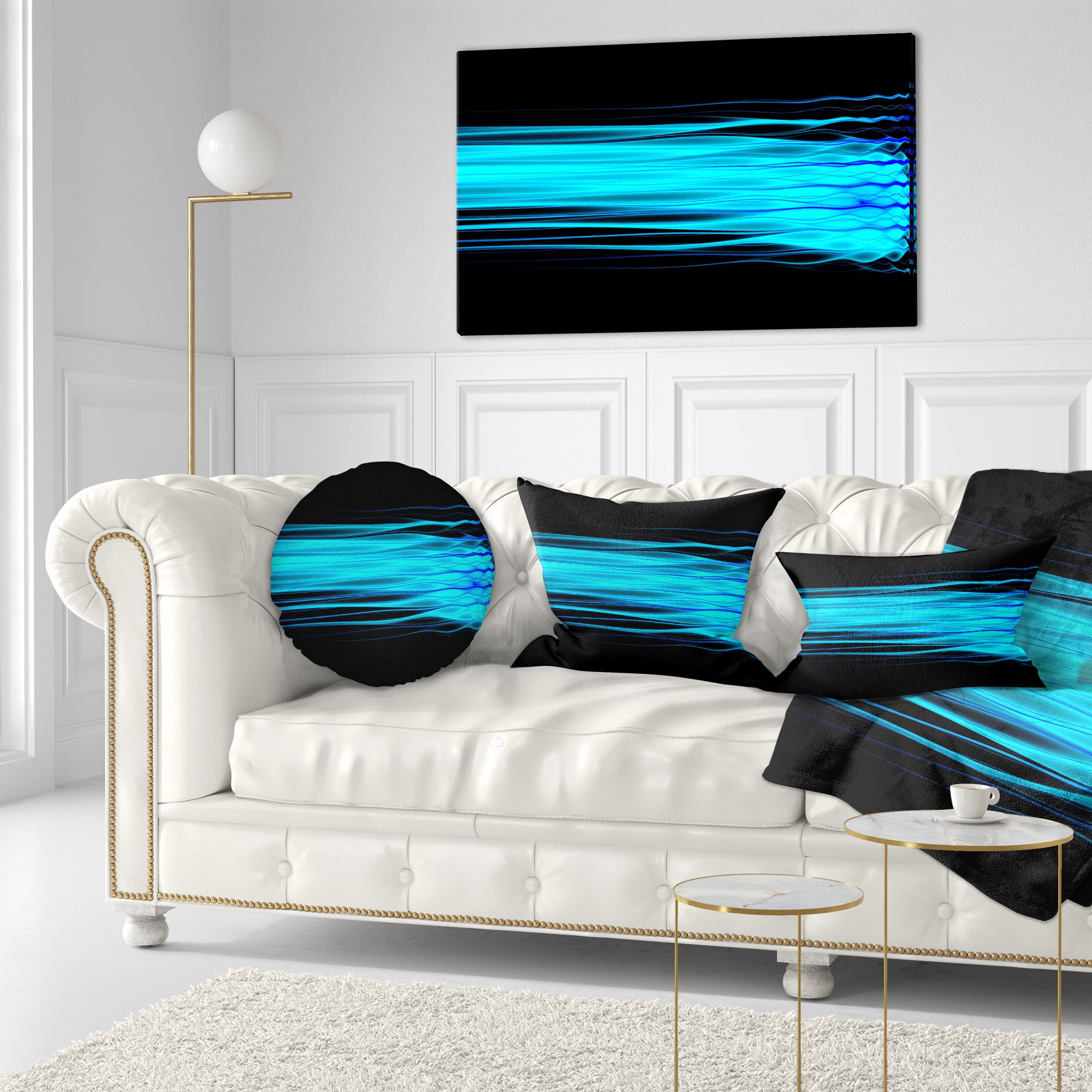 Designart Bright Blue Fractal Waves - Abstract Throw Pillow - 12x20