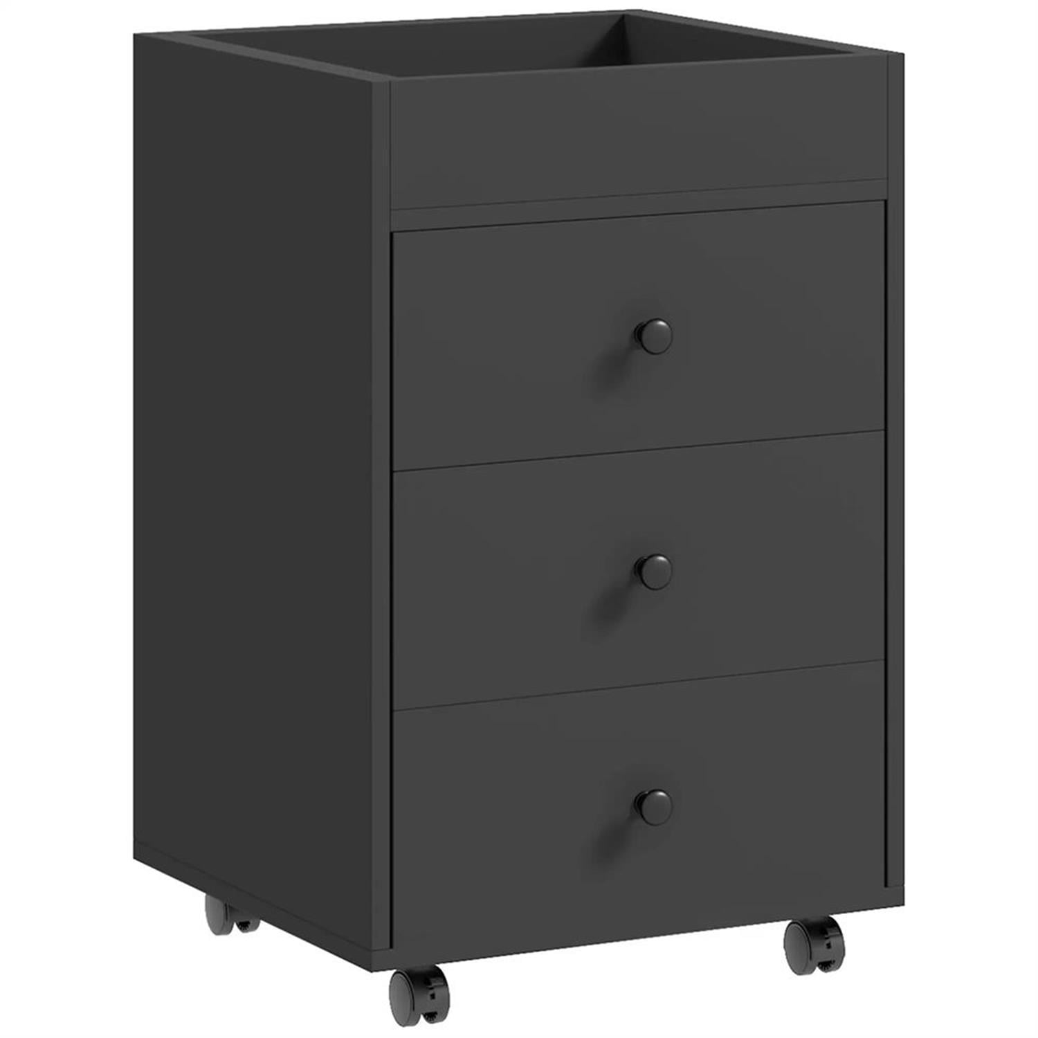 Demi Bonn Rolling Filing Cabinet with Castors, Modern 3 Drawer File Cabinet with Top Tray Under for Home Office, Desk Printer Stand, Black