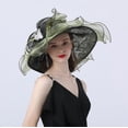 thumbnail image 3 of Organza Church Fascinator Wedding Tea Party Derby Hats for Women Flower Wide Brim Sun Hat, 3 of 6