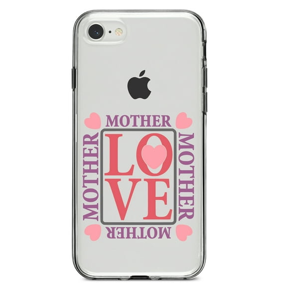 DistinctInk Clear Shockproof Hybrid Case for iPhone 7 8 SE (2020 Model) 4.7" Screen TPU Bumper Acrylic Back Tempered Glass Screen Protector - Love Mother Hearts Pink Purple