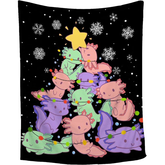 Christmas Axolotl Throw Blanket,Christmas Axolotl Blanket Gifts, Ultra Soft Lightweight Flannel Blankets Warm Fuzzy Cozy Plush Blankets for Couch Sofa Bed Living Room,Queen Size-60"x80"