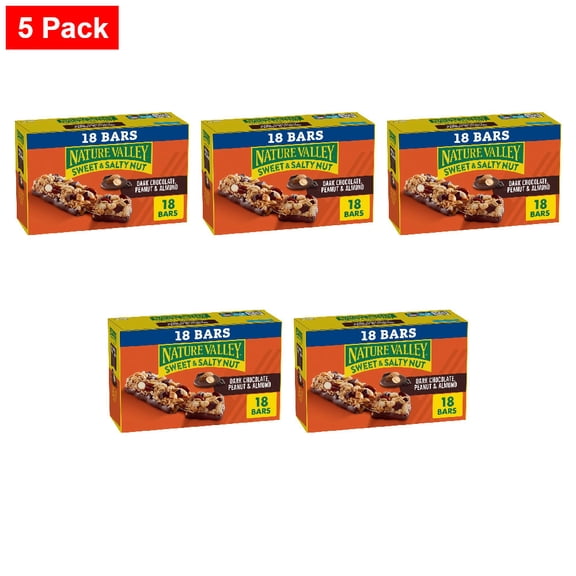 Nature Valley Sweet & Salty Nut Dark Chocolate Peanut Almond Granola bars 18 ct / 1.2 oz - 5 Pack