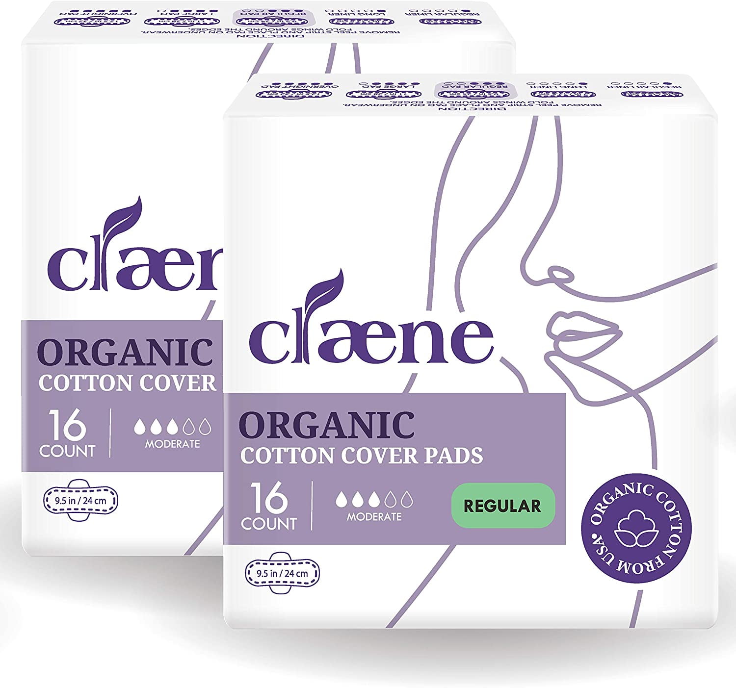 Claene Organic Cotton Cover Pads, CrueltyFree, Menstrual Regular Pads