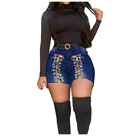 

Fsqjgq Women Pajama Shorts Fit Mini Shorts High Waist Denim Holes Women Jeans Zipped Pants Pants Plus Size Soft Shorts for Women Polyester Dark Blue Xl