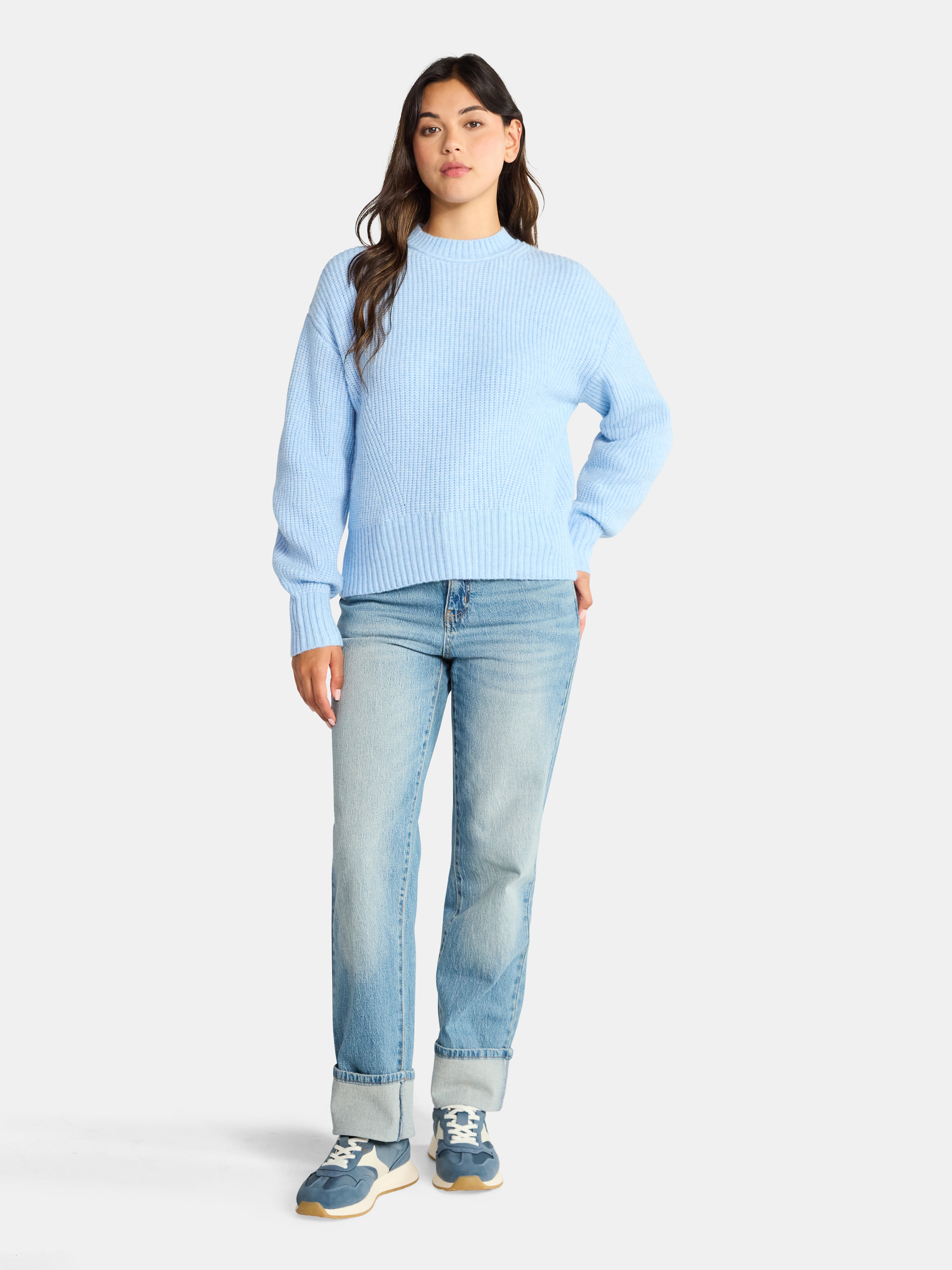 Time and Tru Women's Shaker Stitch Mock Neck Sweater, Midweight, Sizes XS-XXXL