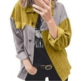 thumbnail image 2 of IROINNID Women's Short Shacket Jacket Stripes Long Sleeve Casual Stripe Patchwork Long Cardigan Tops Coat, Yellow, 2 of 8