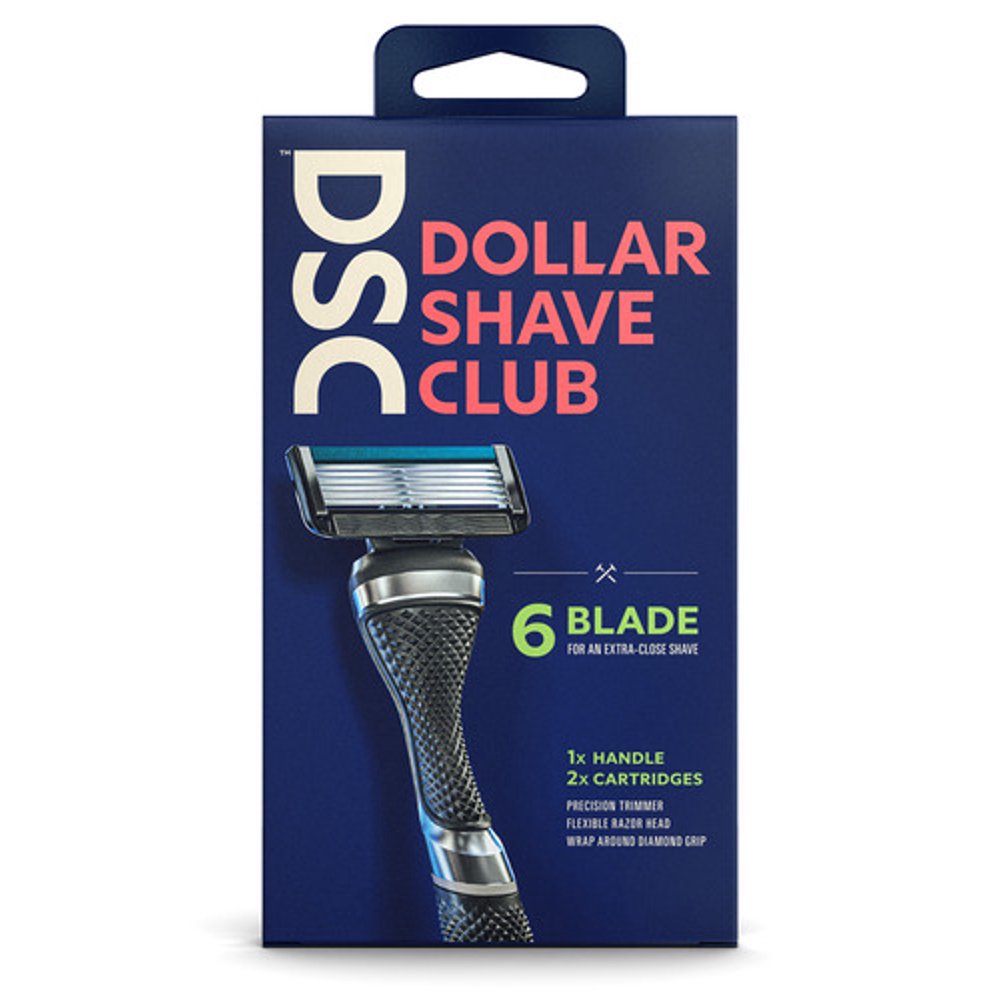 Dollar Shave Club 6Blade Razor Starter Set, 1 handle, 2x 6blade cartridges