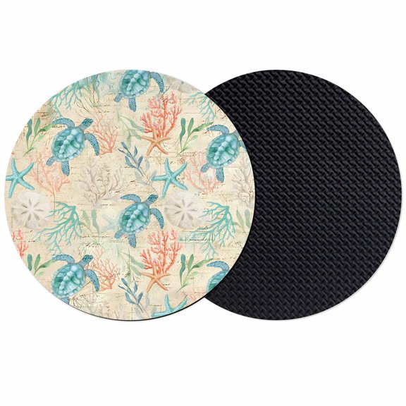 Teal Red Coastal Coasters Set of 2, Absorbent Coasters for Drinks, Summer Beach Nautical Sea Turtle Coral Starfish Coaster for Desk Coffee Table Protection, Home Decor House Warming Gifts 4"