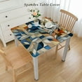 thumbnail image 2 of nygtbtfer  Fitted Tablecloth Elastic Edged Table Cover,Watercolor Blue Blossom Flower Wipeable Table Cloths for Kitchen Dining Party Fit up  Tables,Teal Orange Red Color Stripe White, 2 of 7