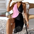 thumbnail image 4 of Qzwdhjm Womens Crochet Bathing Suit Coverup Halter Color Block Mini Dress Sleeveless Wrap Swimsuit Coverups Beach Loungewear Cover Up, 4 of 7