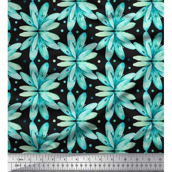 Soimoi Black Cotton Duck Fabric Dots & Petals Floral Printed Fabric 1 Yard 42 Inch Wide