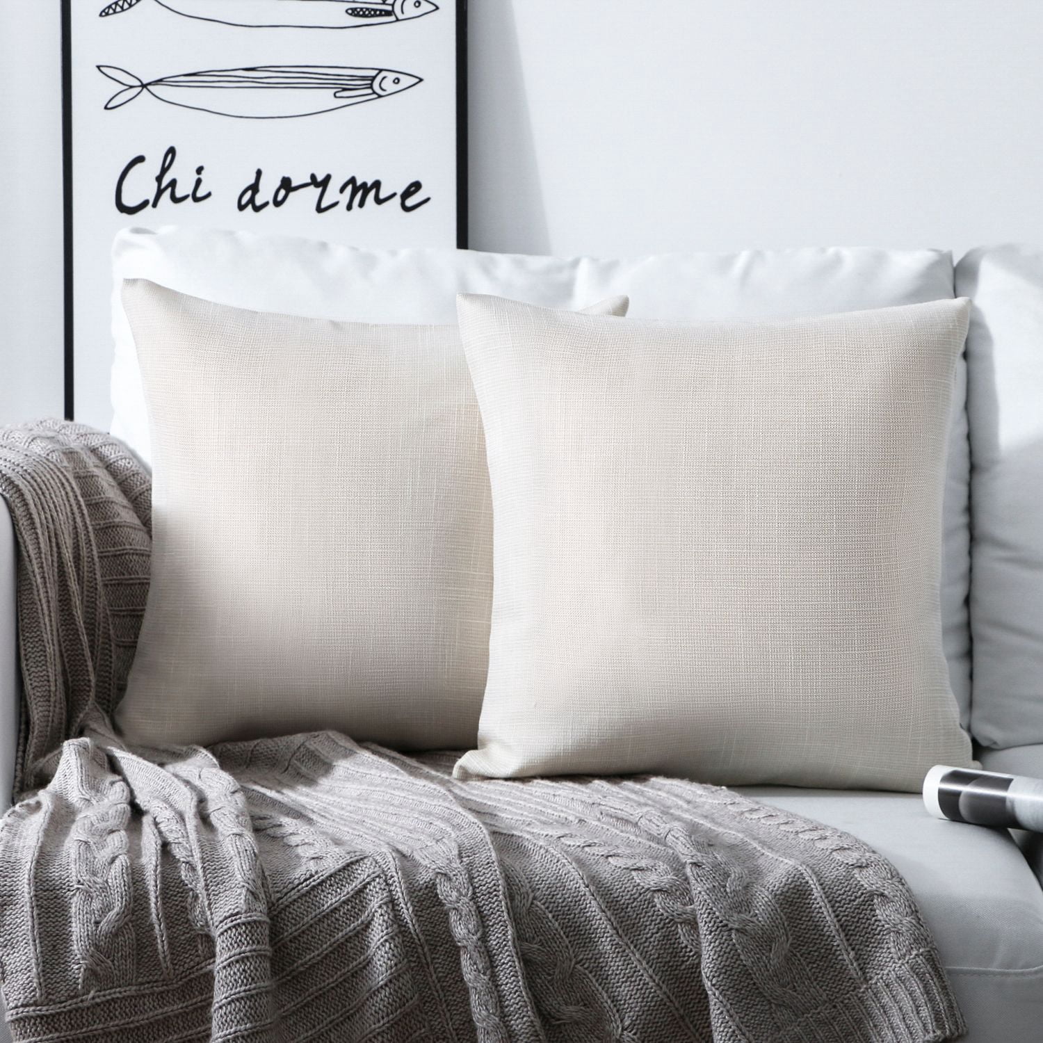 Phantoscope Soft Textured Linen-Look Decorative Throw Pillows, 18 x 18 in, Beige, 2 Pack